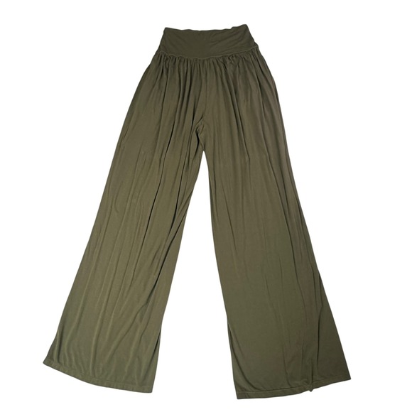 Ododos Pants - Minimalist Wide Leg Yoga Pants L Olive High Waist Lounge Comfort Athleisure Vibe
